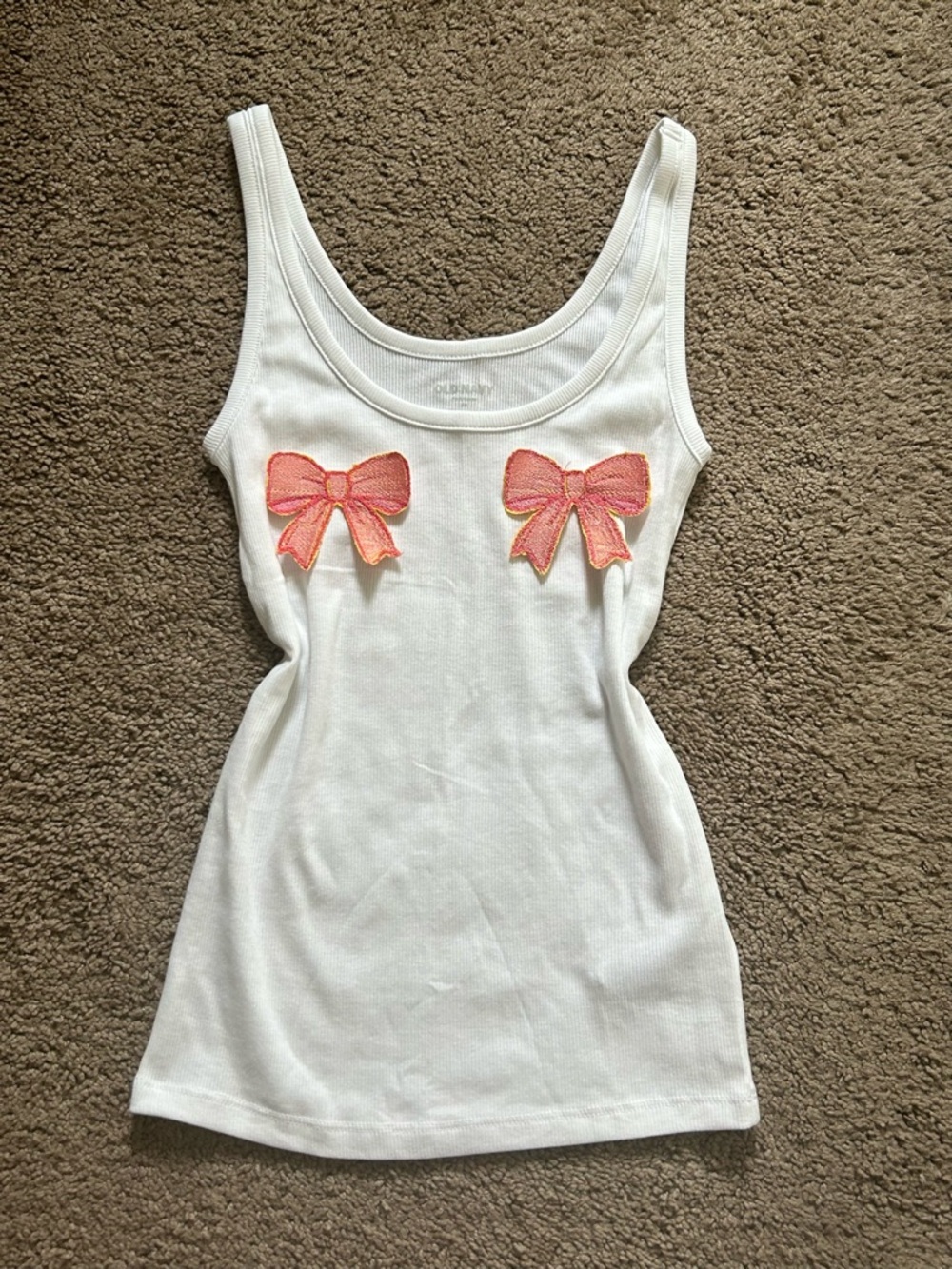 White Ribbed Tank Top with Pink Bows